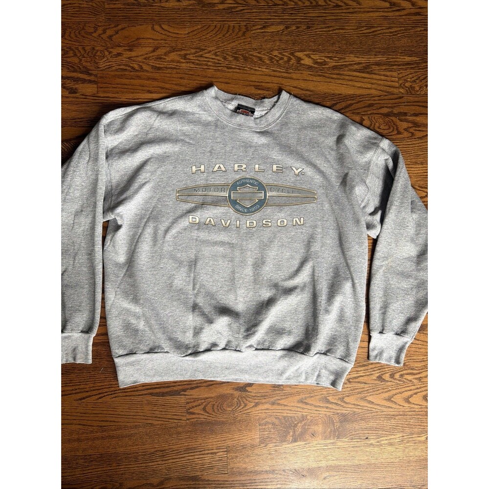 Vintage Harley Davidson Sweatshirt XL Gray 90s Motorcycle Fleece Pullover Biker